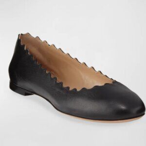 Chloe Lauren Scalloped Leather Ballet Flats | Black